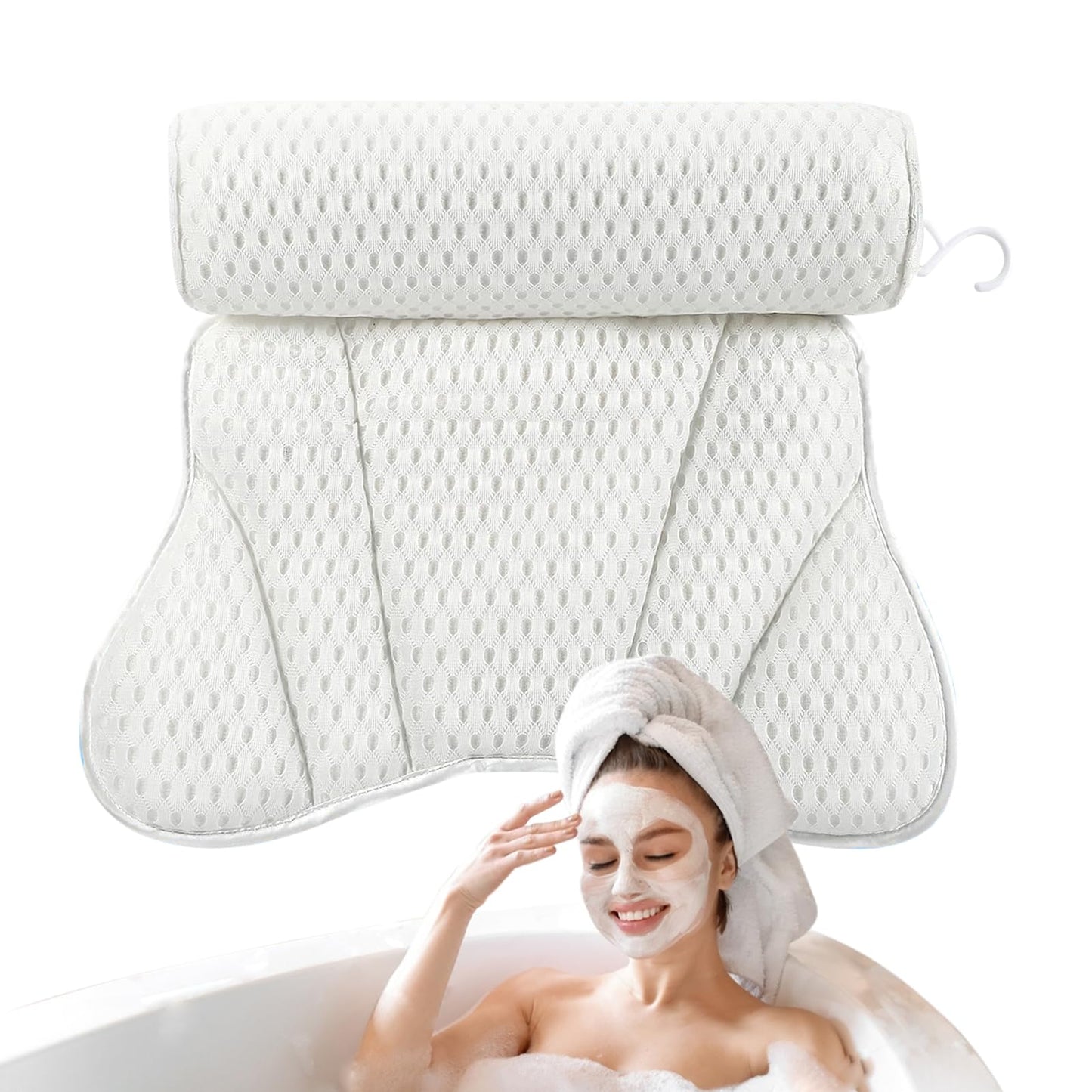 Bathtub Pillow Headrest Spa Bath Cushion Washable Luxury Bathtub Pillow Anti-Slip Soft Large Comfort 3D Mesh Hot Tub Neck and Back Support with 6 Beauty and Personal Care 5JJJLOOOPP