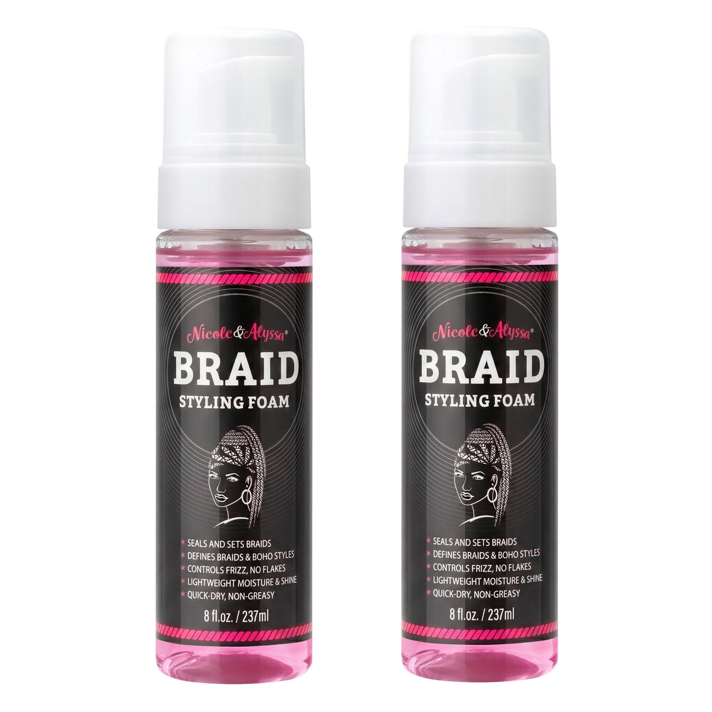 Nicole & Alyssa Braid Styling Foam 8oz - Extra Hold Foam Mousse for Braids, Boho Braids, Crochet Styles, Twists & Locs - High Shine, Flake-Free Beauty & Personal Care Nicole & Alyssa
