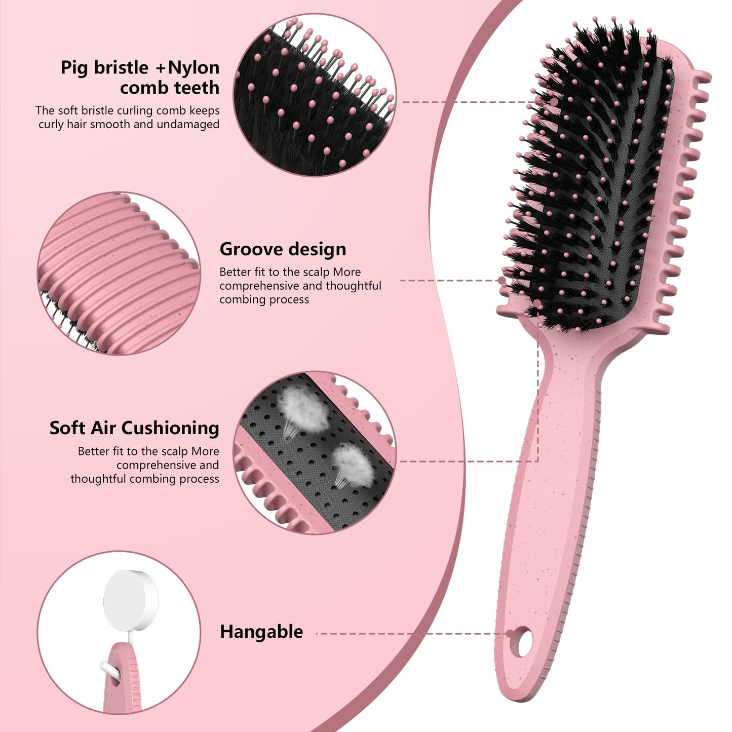 Curl Defining Brush, Curly Hair Brush, Slick Back Hair Brush, For Combing and Shaping Curls in All Hairstyles to Reduce Pulling (Pink) Beauty and Personal Care HEZ