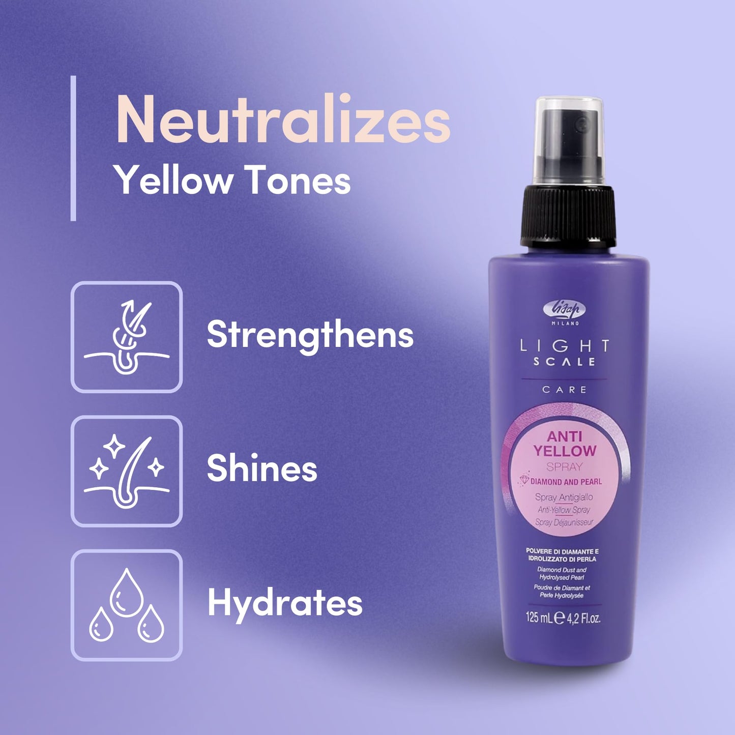 Lisap Hair Spray, Light Scale Hair Care Anti Yellow Spray & Heat Protectant Purple Toner for Blondes, Toning Blonde, White, Silver Hair & Highlights Beauty & Personal Care Lisap