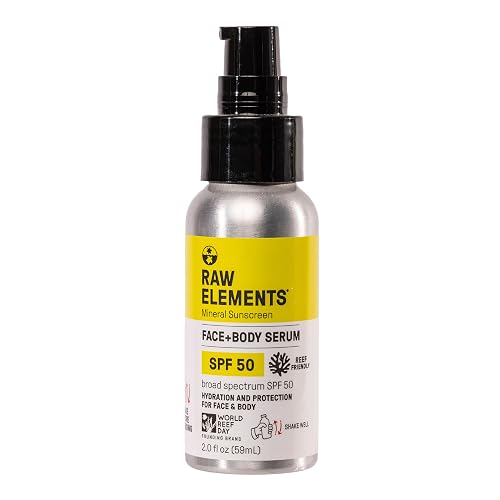 Raw Elements Face + Body Serum SPF 50 All-Natural Mineral Sunscreen - Reef Safe, Water Resistant, Broad Spectrum UVA/UVB Protection, Safe For All Beauty & Personal Care Raw Elements