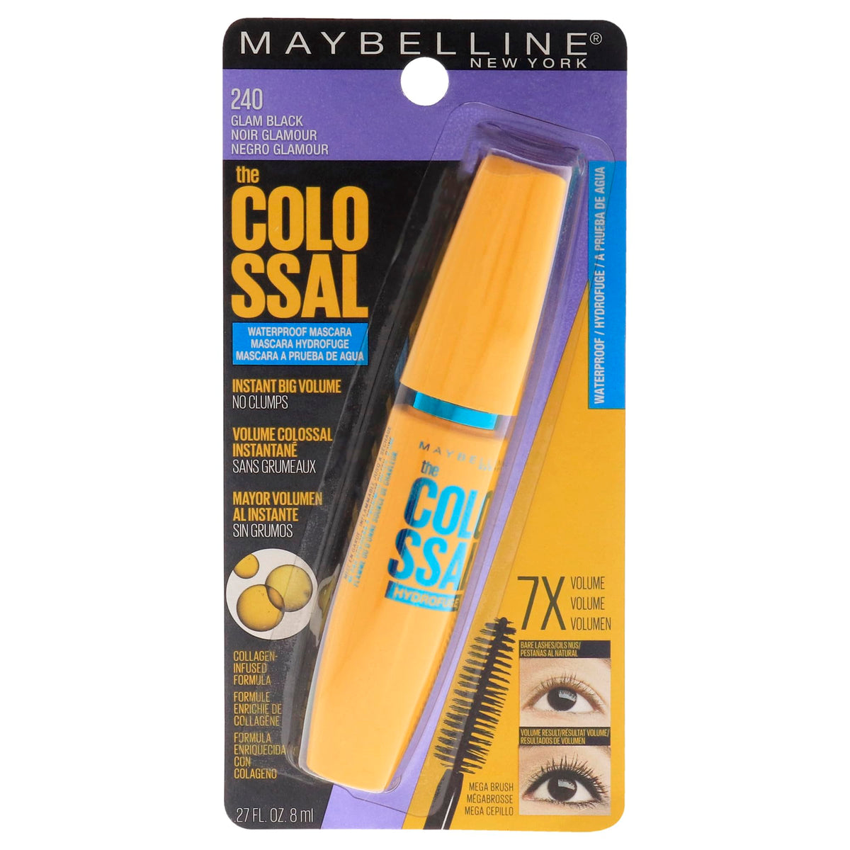 Maybelline Volum' Express Colossal Waterproof Mascara Makeup, Volumizing, Glam Black, 1 Count Beauty & Personal Care MAYBELLINE