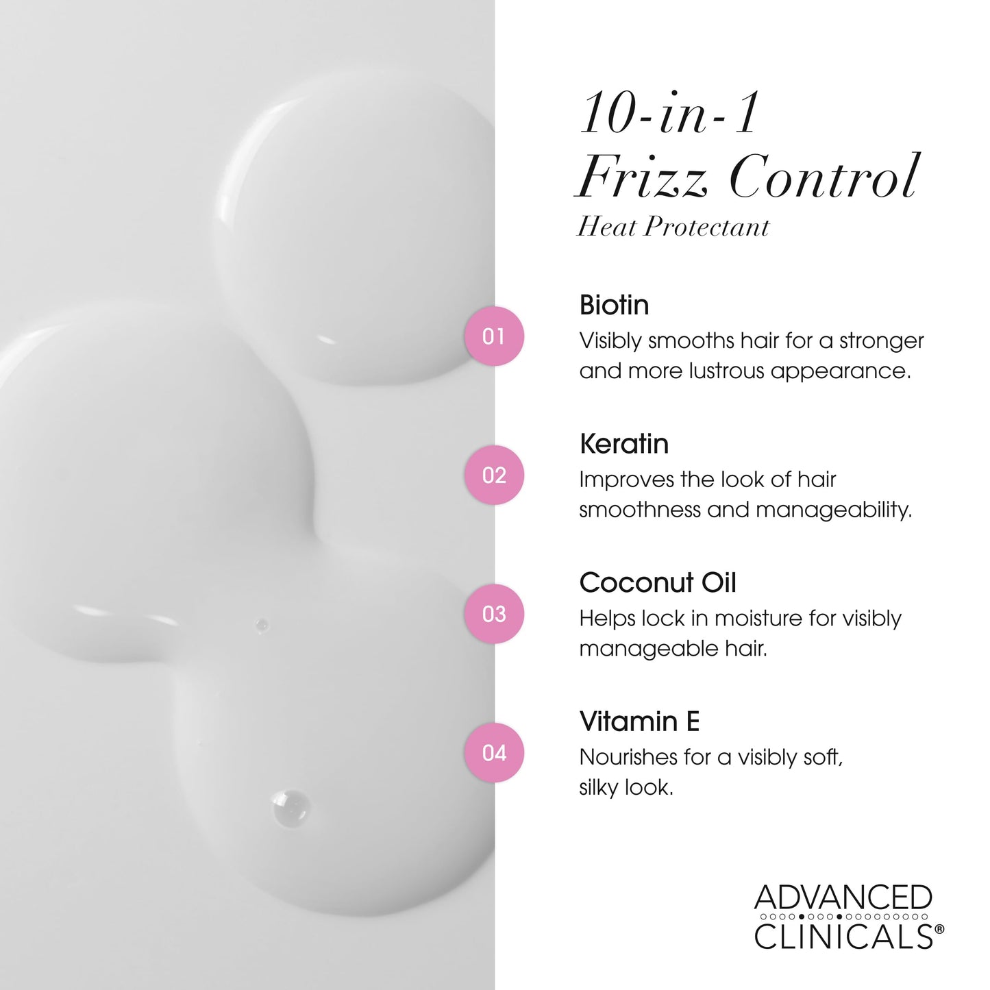 Advanced Clinicals 10-in-1 Anti-Frizz Hydrating Heat Protectant Hair Cream Coconut & Bamboo Strengthen, Detangle & Smooth Dry, Damaged Hair DEA Beauty & Personal Care Advanced Clinicals