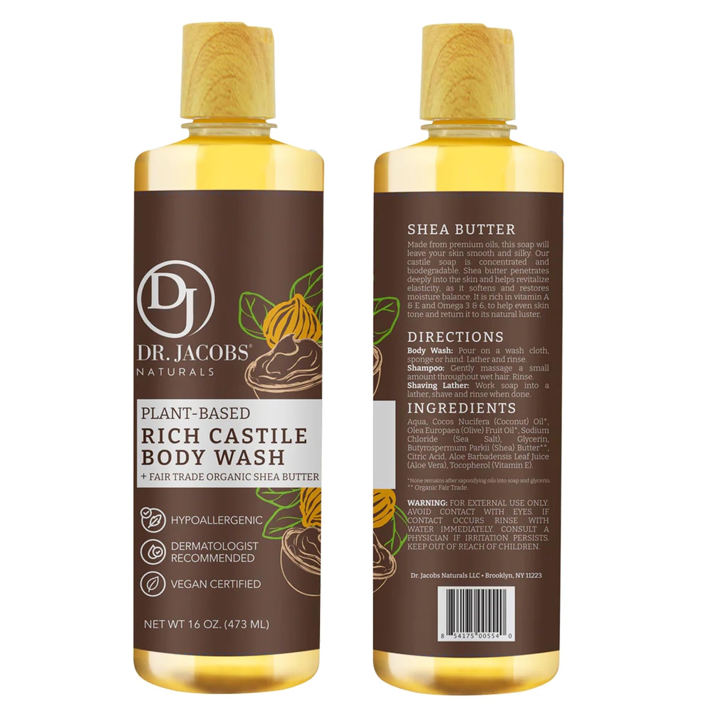 Dr. Jacobs Naturals Pure Castile Soap Liquid Body Wash, Shea Butter - Plant Based Soap Infused with Vitamin E and Aloe Vera to Moisturize Dry Beauty & Personal Care DR.JACOBS NATURALS