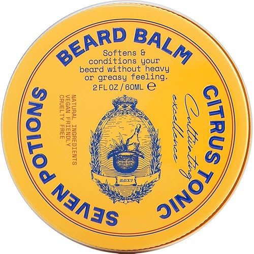 SEVEN POTIONS Beard Balm for Men - Conditioning Softener to Nourish Skin, Facial Hair, and Stop Beard Itch - All-Natural, Vegan, Cruelty Free - Citrus Beauty & Personal Care SEVEN POTIONS