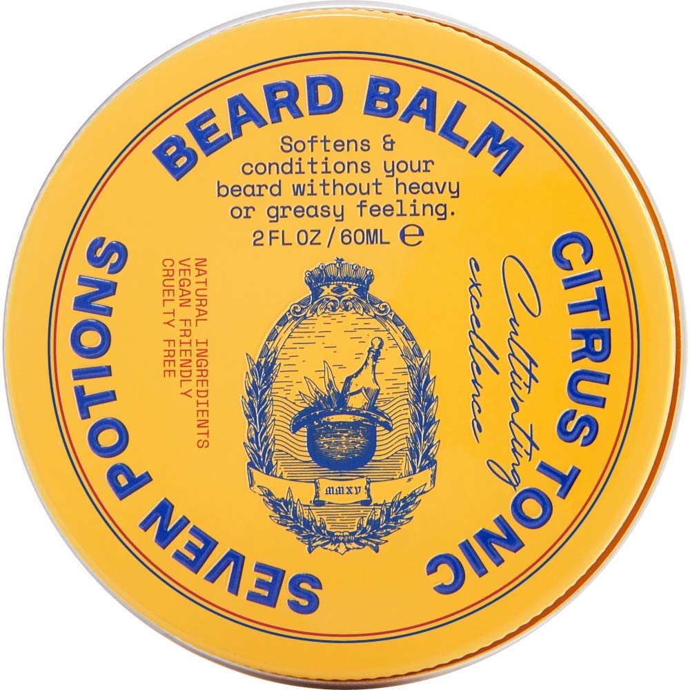 SEVEN POTIONS Beard Balm for Men - Conditioning Softener to Nourish Skin, Facial Hair, and Stop Beard Itch - All-Natural, Vegan, Cruelty Free - Citrus Beauty & Personal Care SEVEN POTIONS