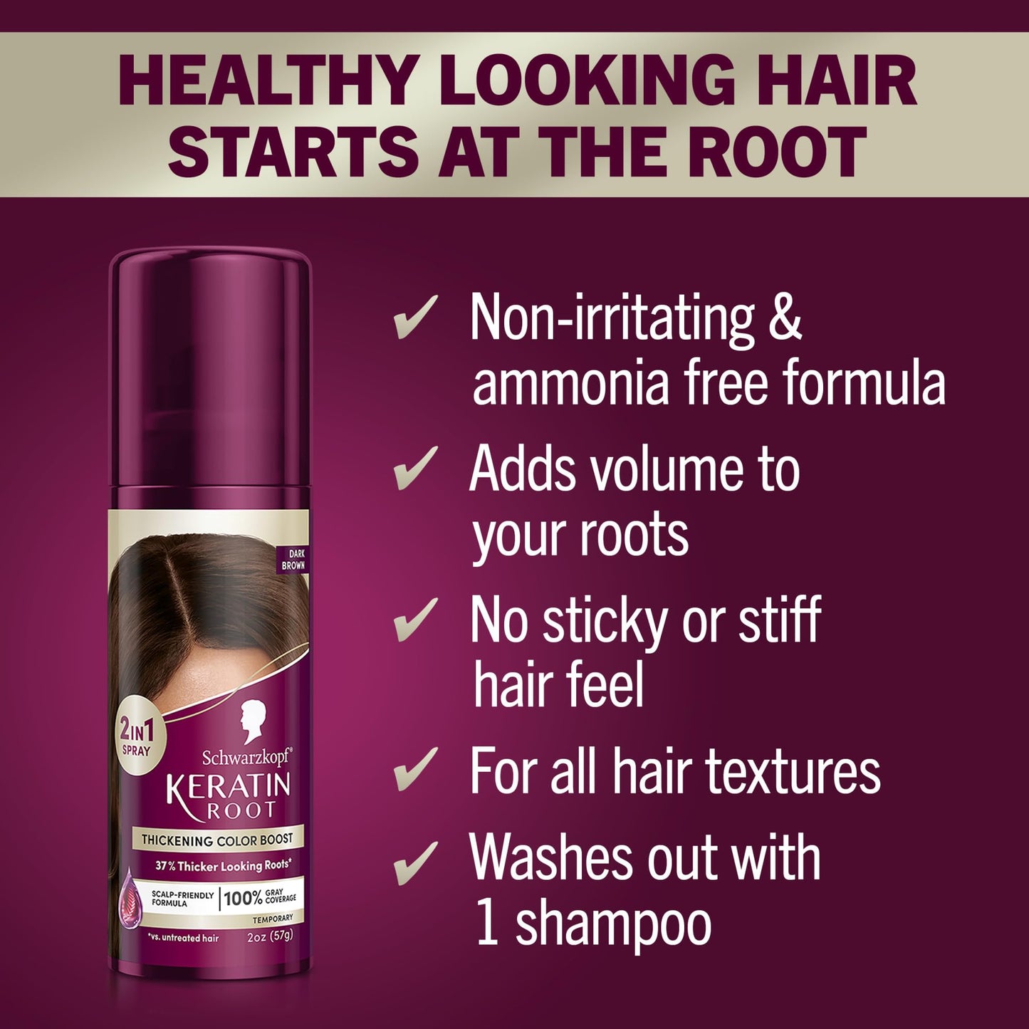 Schwarzkopf Keratin Root Temporary Hair Color Spray, Dark Brown, Instant Gray Coverage, Thicker, Fuller-Looking Roots, Easy-to-Use, No Ammonia, Low Beauty & Personal Care Schwarzkopf