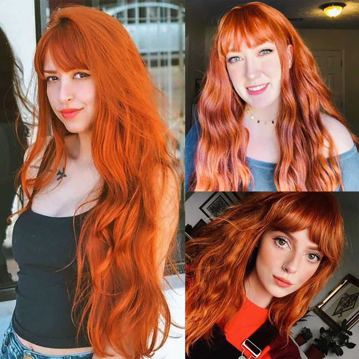 XUIEUI Green Wigs Long Wavy Green Wigs Bangs Heat Resistant Synthetic Fiber Ombre Dark Green Wig Dark Wet Wavy Loose Curly Wave Wig Daily Use Cosplay