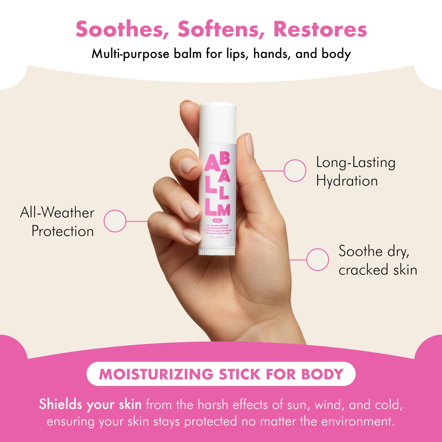 Zizia Rose Giant Multi All Balm Stick - Moisturizing and Hydrating Stick for Lips, Hands & Body - with Shea Butter, Jojoba Oil, Aloe Vera, Calendula Beauty and Personal Care Zizia Botanicals