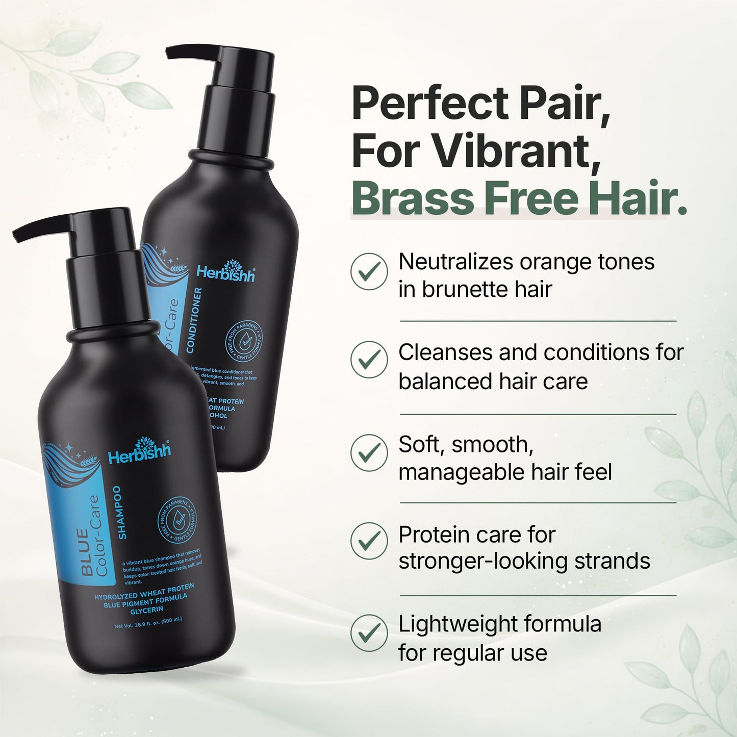 Herbishh Blue Shampoo & Conditioner Set (16.9 fl oz Each), Neutralizes Brassy & Orange Tones, Shampoo & Conditioner Duo for Brunette, Color Treated Beauty & Personal Care Herbishh