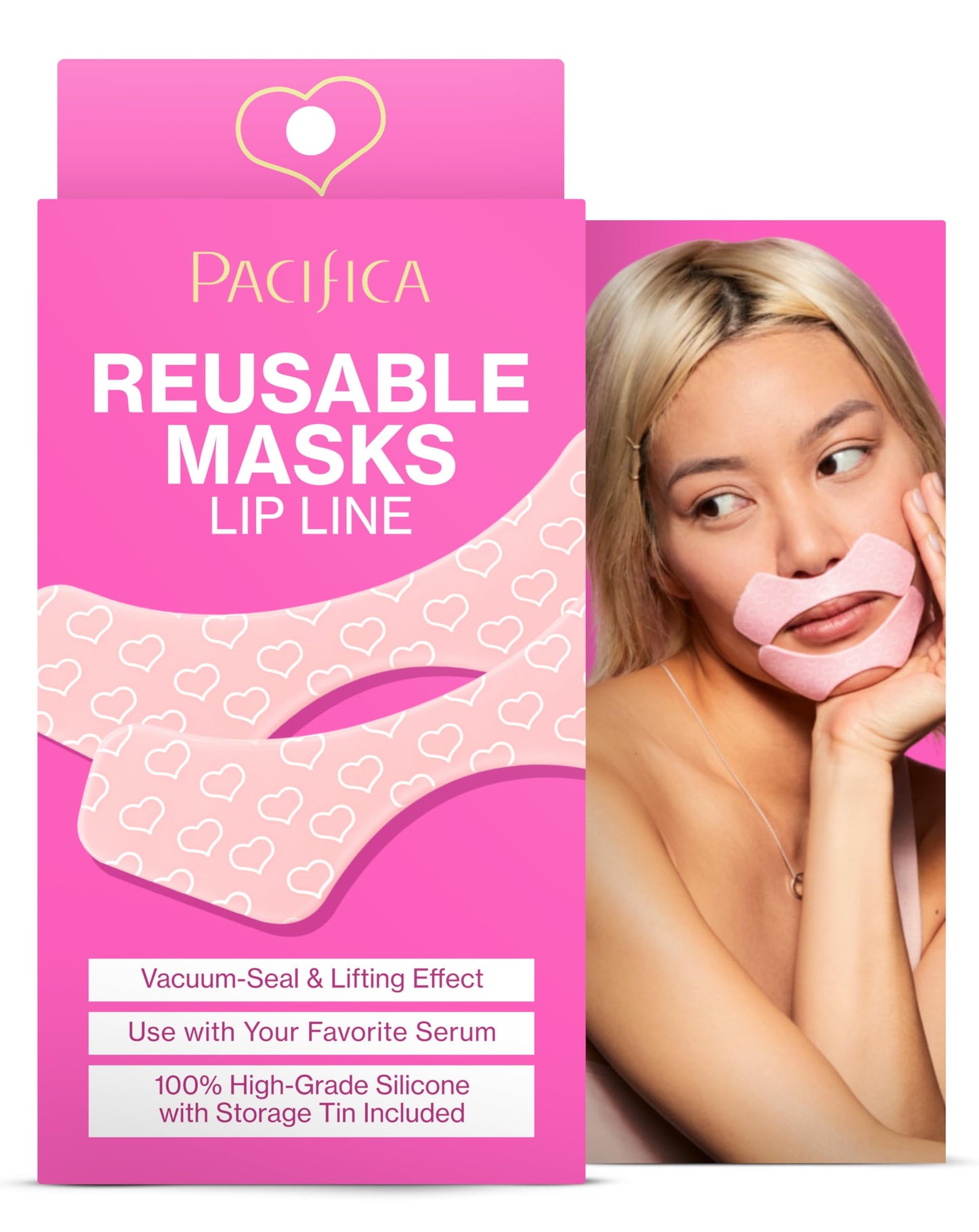 Pacifica Beauty Reusable Lip Line Mask, Skincare, Silicone Mask, For Fine Lines and Wrinkles, Lift and Firm, Pair with Serum, Storage Tin Included Beauty & Personal Care Pacifica