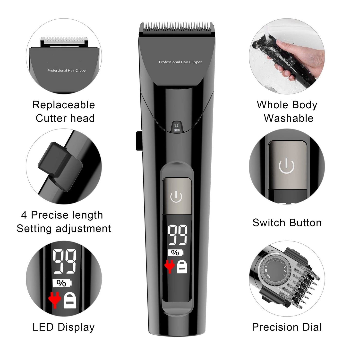 RASRGTRQ Barber Scissors Hair Clippers for Men, Cordless Men Hair Trimmer Professional Beard Electric Hair Clipper Rechargeable Hair Cutter Machine Beauty and Personal Care RASRGTRQ