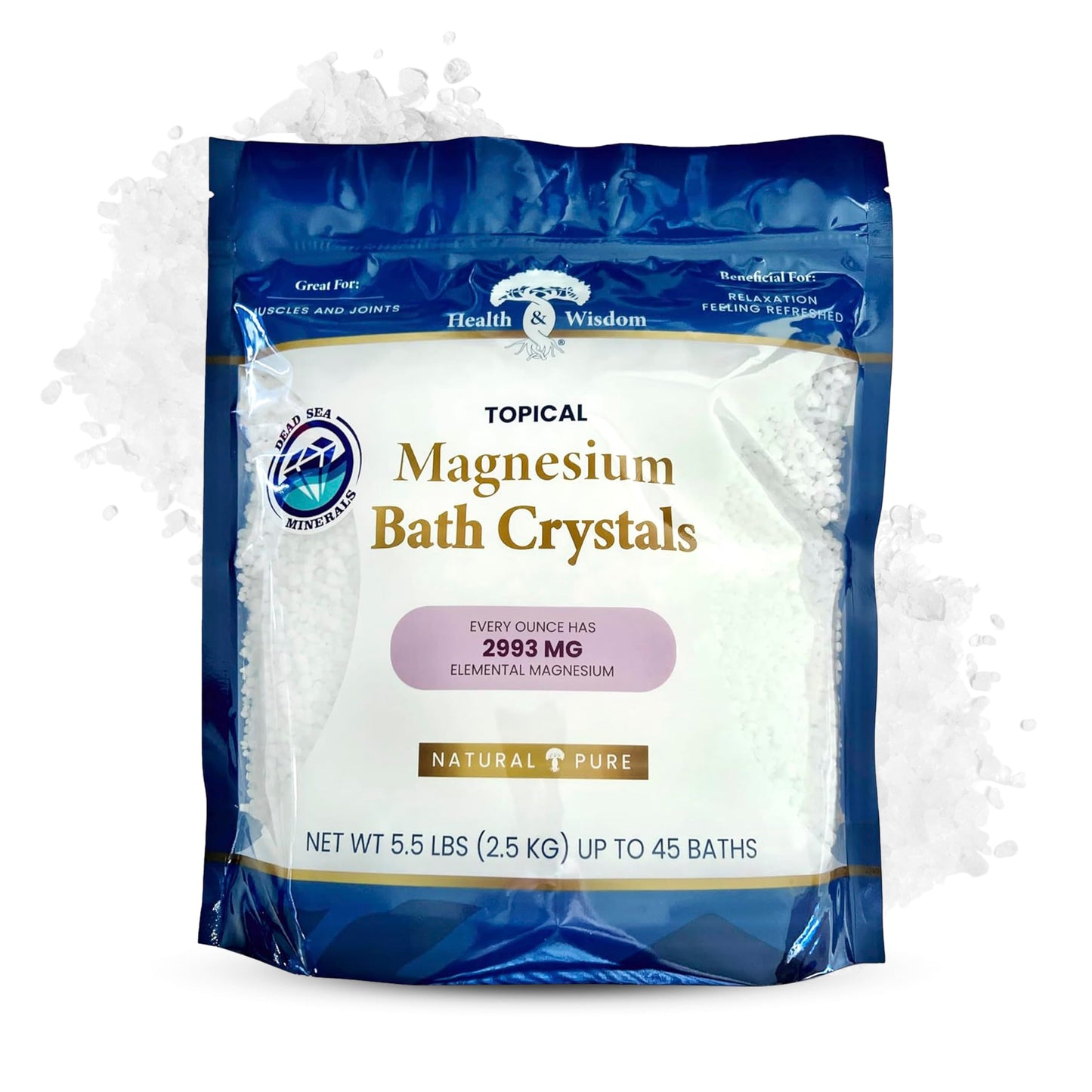 Health and Wisdom Magnesium Bath Crystals - Bath Salts with High Concentration & Enhanced Absorption for Muscle & Joint Relief - Dead Sea Sourced Beauty and Personal Care Health and Wisdom