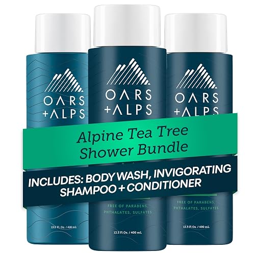 Oars + Alps Men's Sulfate Free Hair Shampoo, Conditioner, and Body Wash Kit, Moisturizing Skin Care Infused with Witch Hazel and Tea Tree Oil, Alpine Beauty & Personal Care Oars + Alps