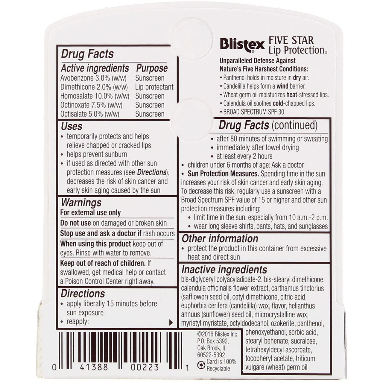 Blistex Five Star Lip Protection SPF 30 0.15 oz Pack of 5 Beauty and Personal Care Blistex