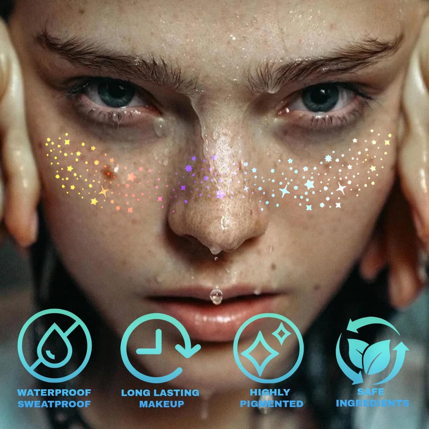 Glitter Freckles, Holographic Face and Body Glitter Tattoo Sparkle for Women Gold Glow Cosmetic Star Makeup Accessories for Festival Rave (12pcs Beauty & Personal Care Anmubag