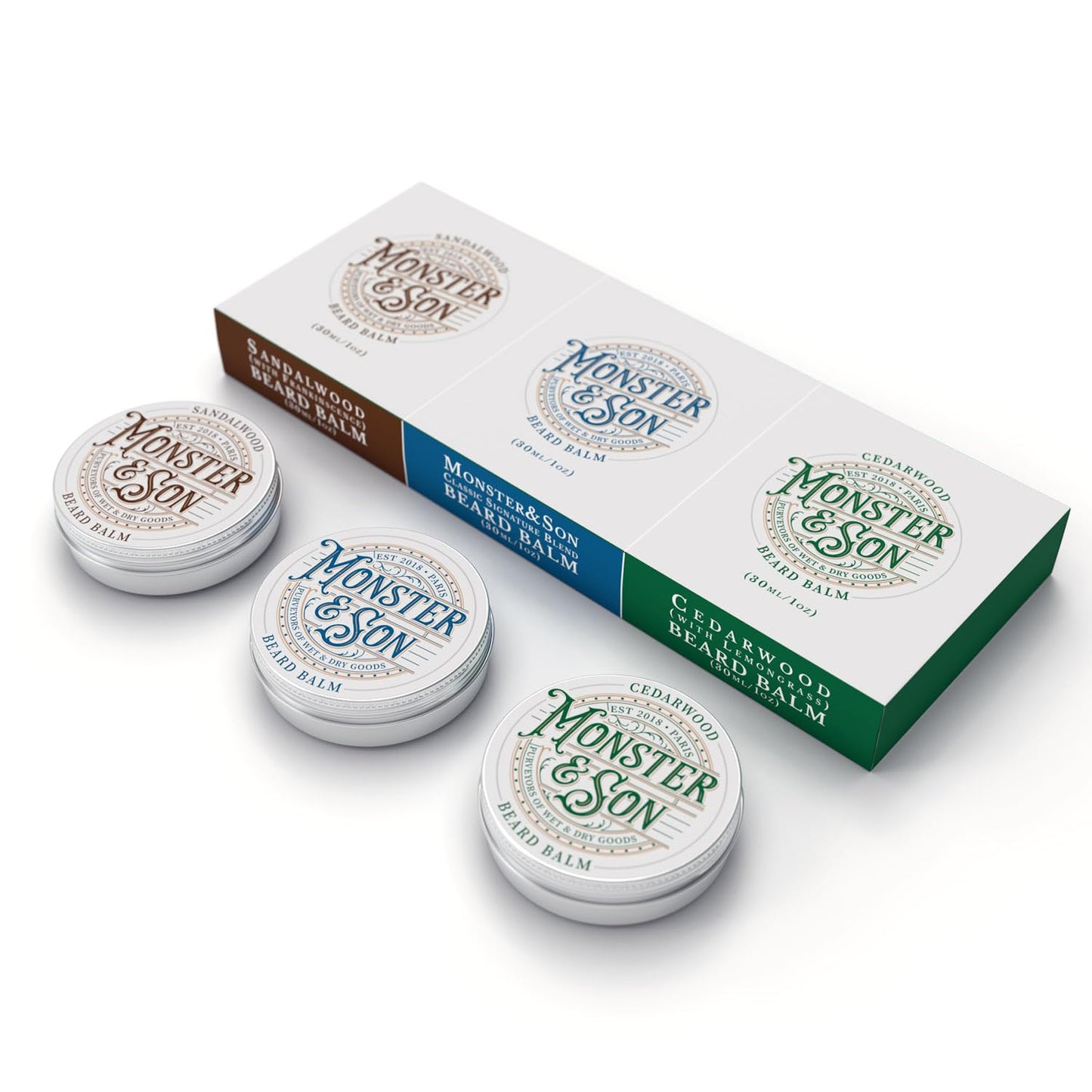 Monster&Son Organic Beard Balm Variety Pack x3 - Helps to Hydrate, Style and Promote New Hair Growth - Rich in Vitamins & Minerals - Jojoba Oil, Shea Beauty and Personal Care Monster&Son