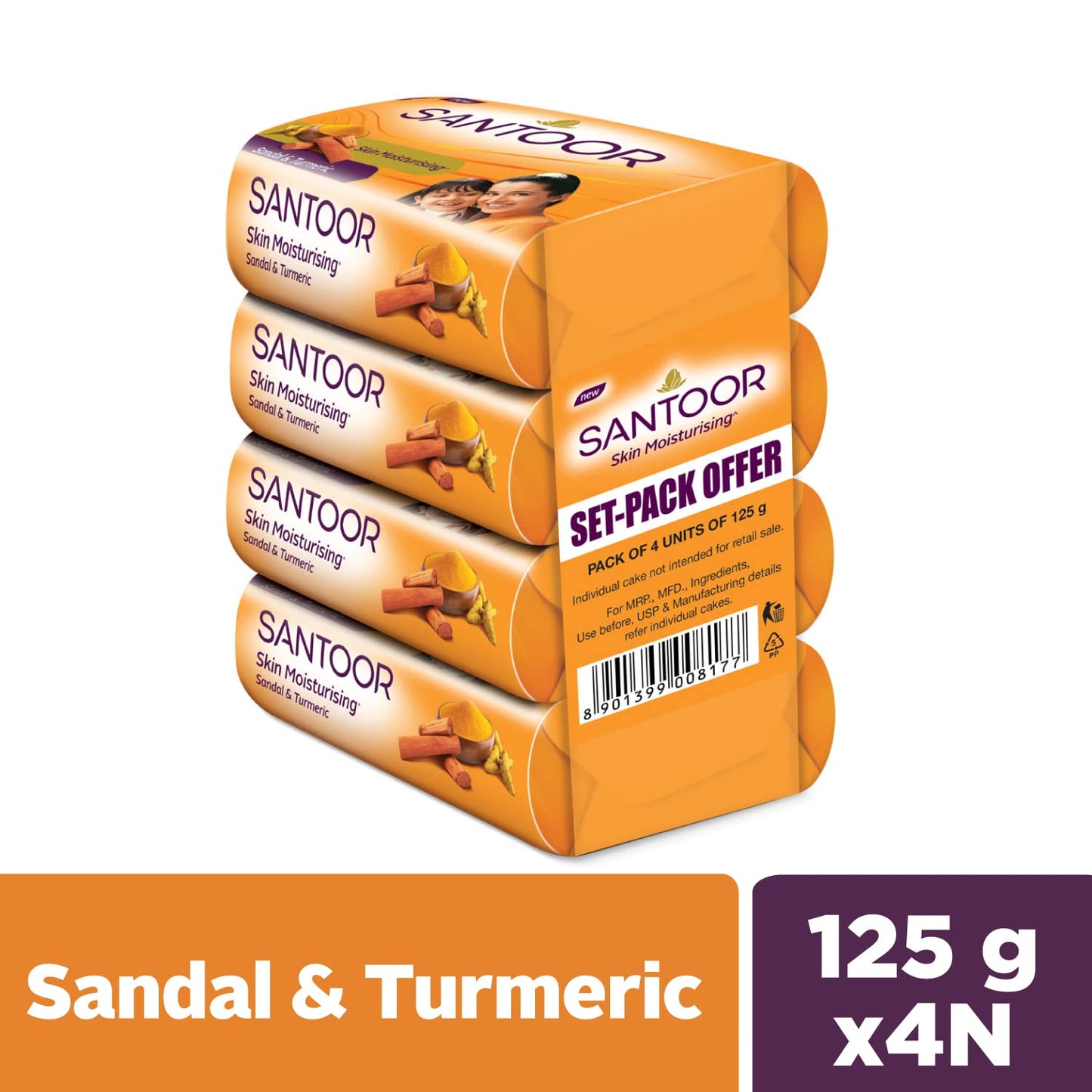Santoor Soap with Sandal And Turmeric - Pack of 4 soaps (125g each) Beauty & Personal Care Santoor