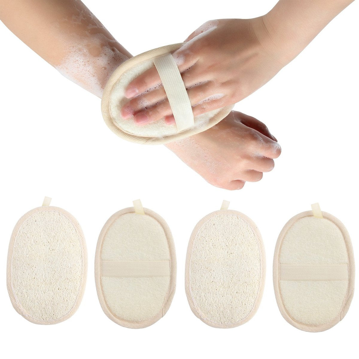 Madholly 4 Packs Exfoliating Loofah Sponge Pads, Natural Luffa Material Loofah Sponge for Men and Women, Perfect for Bath Shower and Spa Beauty and Personal Care Madholly