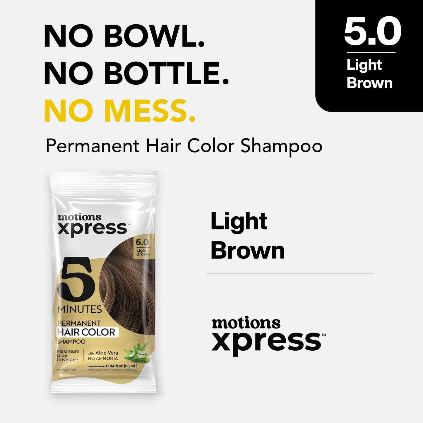 Motions Xpress Permanent Hair Color Shampoo Light Brown - 5 Minute Color, Gray Coverage, Ammonia Free, Deep Shine Hair Dye Shampoo, 0.84 Oz Beauty & Personal Care Motions