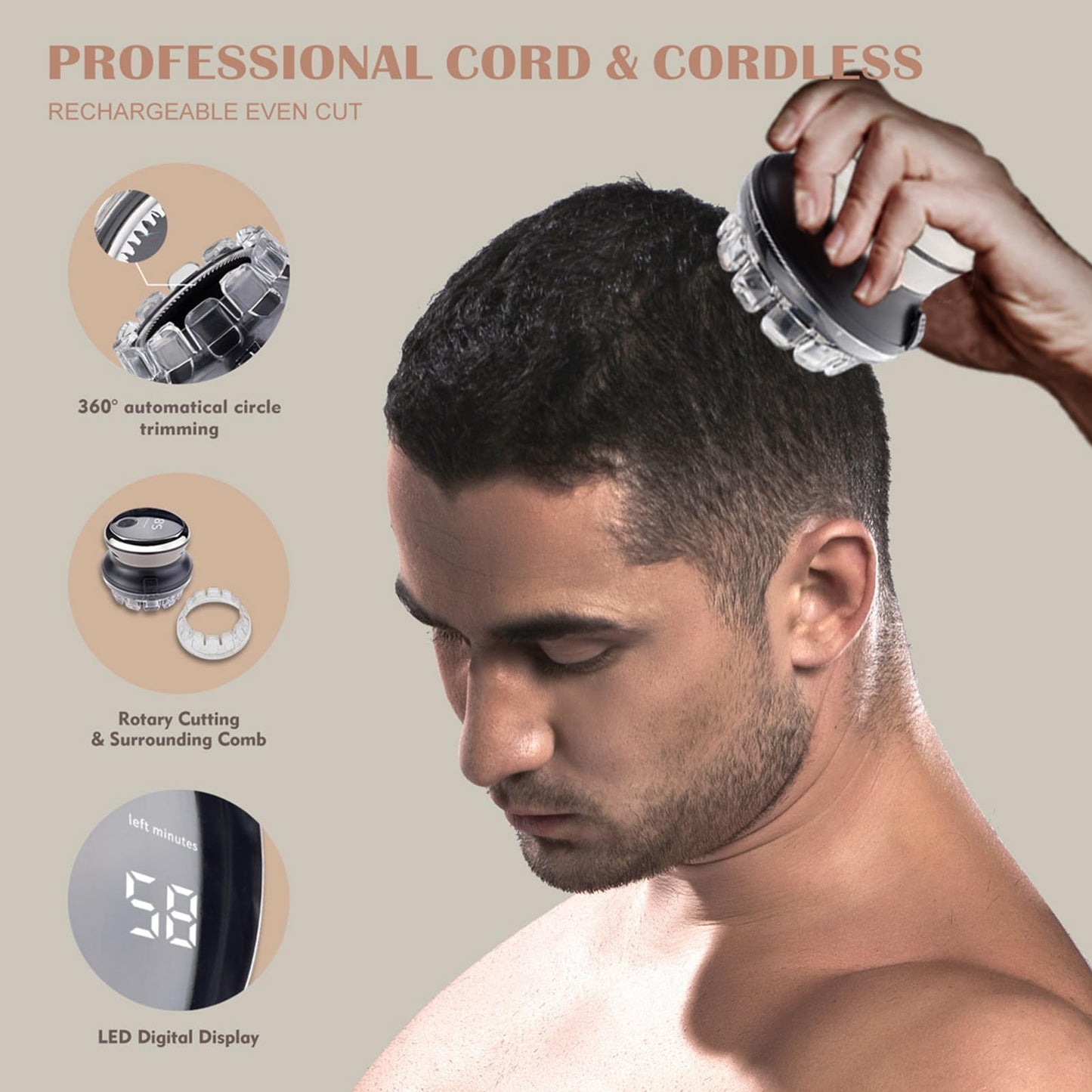 Tyenaza Brush Cut Hair Clipper, Self Service Intelligent Hairdresser Electric Charging Long Endurance, Professional Hair Clippers for Men Beauty and Personal Care Tyenaza