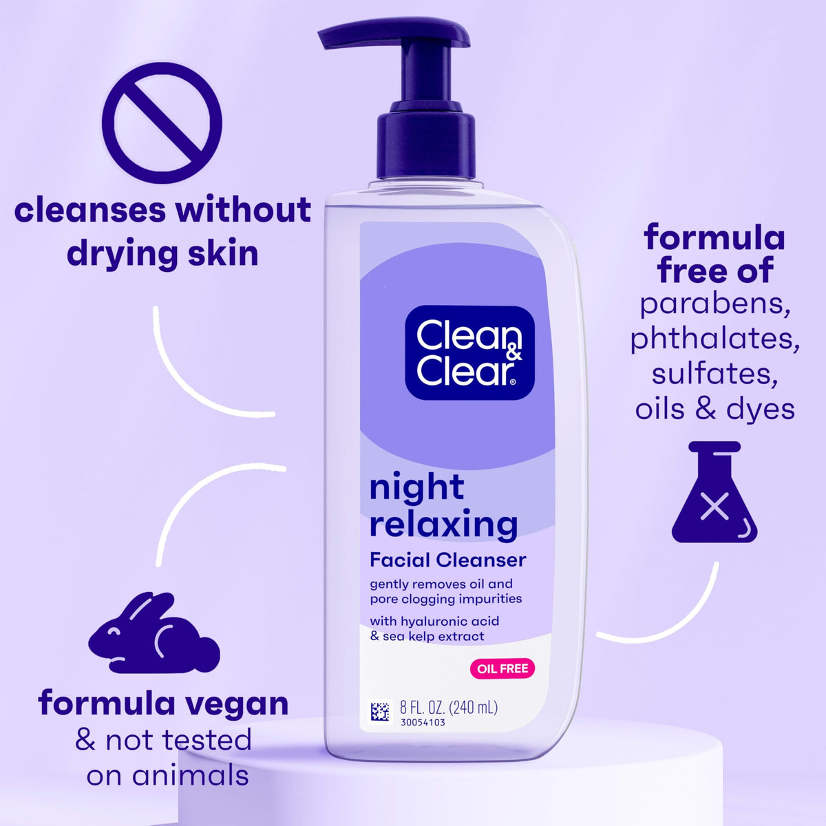 Clean & Clear Night Relaxing Deep Cleaning Oil-Free Night Face Wash, Foaming Facial Cleanser with Hyaluronic Acid & Sea Kelp Extract Gently Removes Beauty & Personal Care Clean & Clear