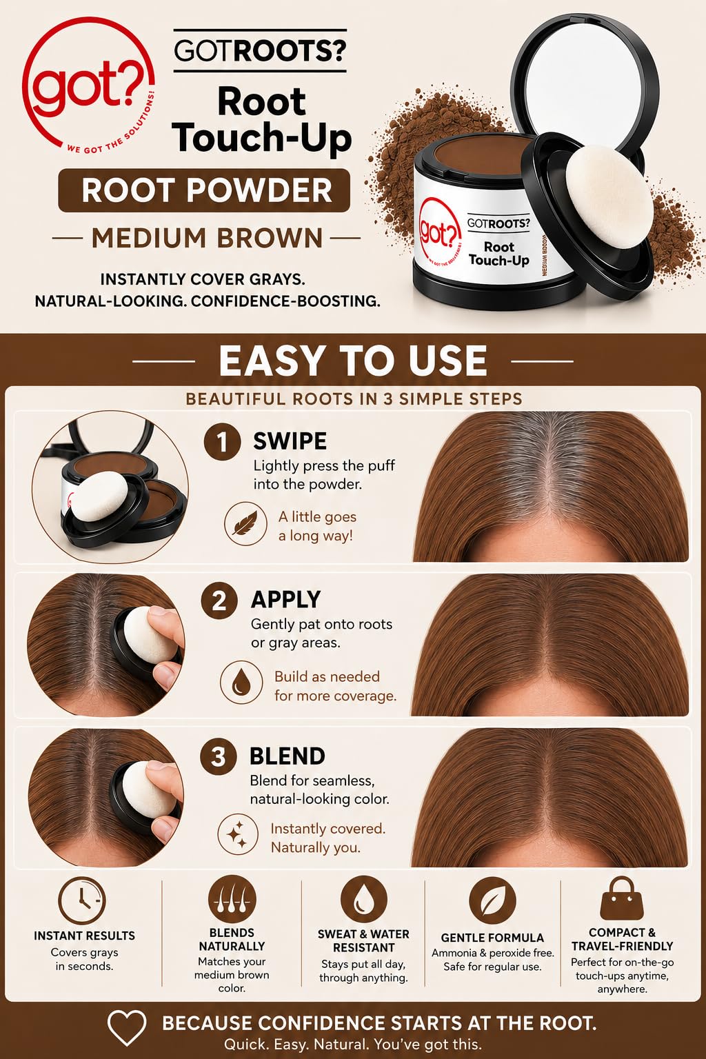 got? WE GOT THE SOLUTIONS! Pigment Infused Binding Root Touch Up Hair Color, Brow Filler & Hairline Powder for Medium Brown - Temporary Thinning Beauty & Personal Care got? WE GOT THE SOLUTIONS!