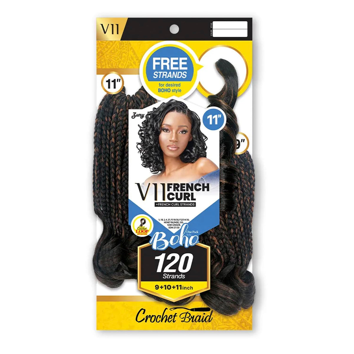 Royal Zury Synthetic Hair Crochet Braids V11 French Curl 9"10"11" (FS1B/30)