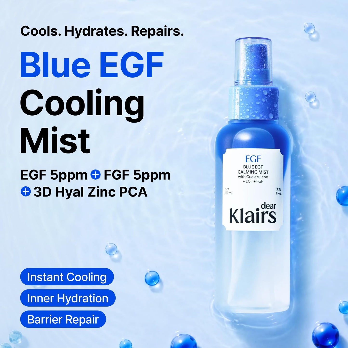 DearKlairs Blue EGF Cooling Mist, Bi-Phase Face Mist, EGF+Guaiazulene, Lightweight Non-Sticky Finish, Oily-Dehydrated & Sensitive Skin, Instant Beauty and Personal Care DearKlairs