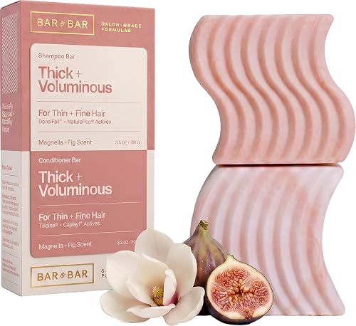 Bar and Bar Shampoo and Conditioner Bar Set - Thick + Voluminous - Volumizing Solid Hair Care Duo - Thin & Fine Hair - Body & Lift - Magnolia & Fig Beauty & Personal Care Bar and Bar