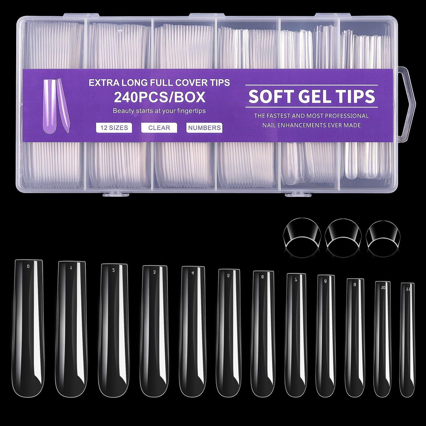 Cycullinyt Long Square Nail Tips, 240Pcs Full Cover Soft Gel Nail Tips Pre-Etched 3XL Square Clear Acrylic False Nail Fake Nail Extension Press On Beauty and Personal Care Cycullinyt Default Title