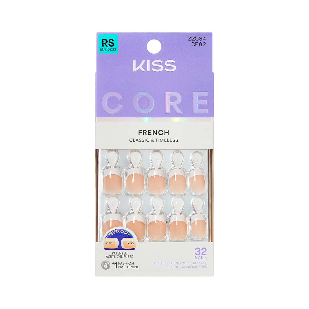 Kiss Core, Press On Nails, Nail glue included, 'If You Dare', White, Real Short Size, Squoval Shape, Includes 32 Nails, 2g Glue, 1 Manicure Stick, 1
