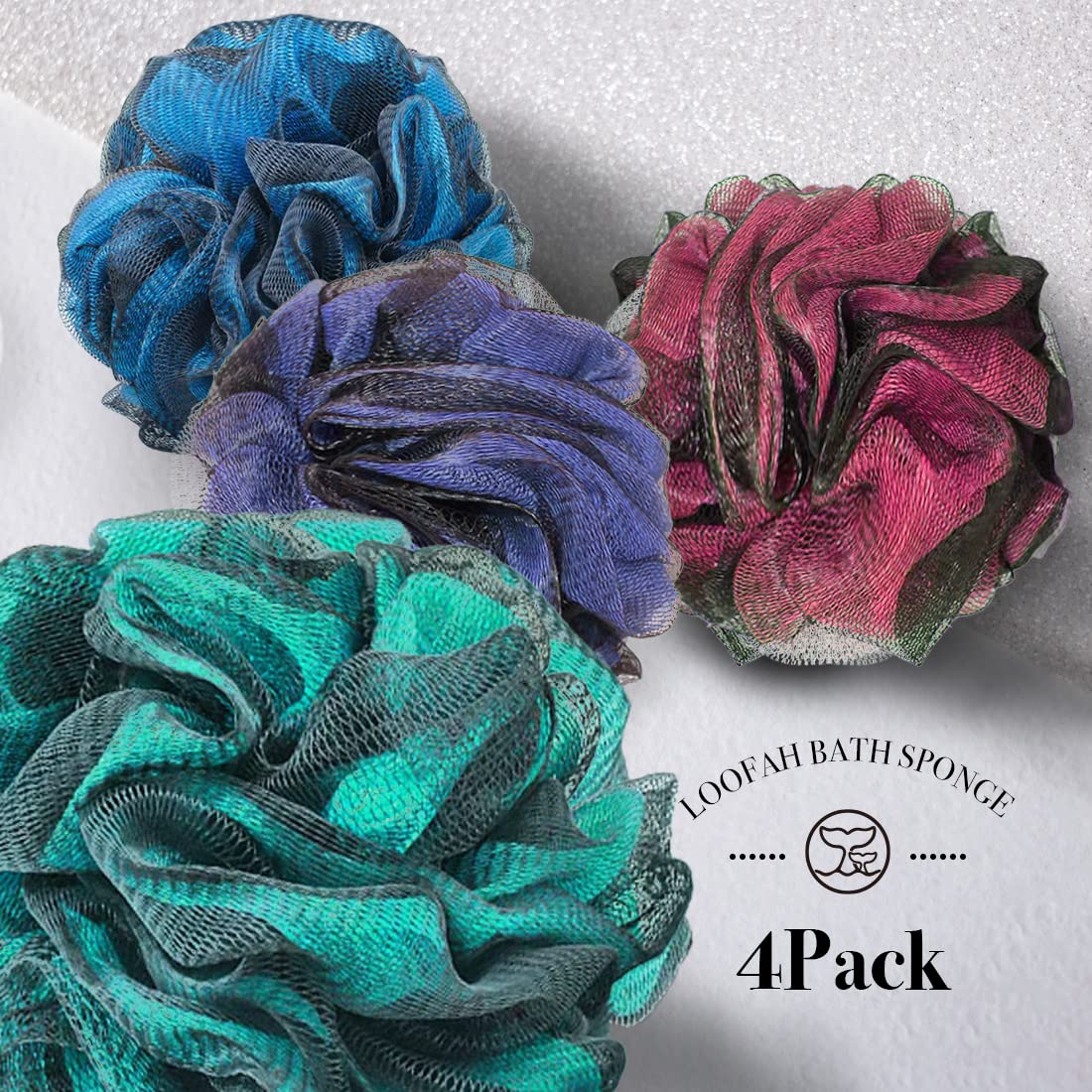 Loofah Sponge Bath Sponge for Women Men 4 Pack (Purple Blue Red Green) Beauty & Personal Care WhaleLife