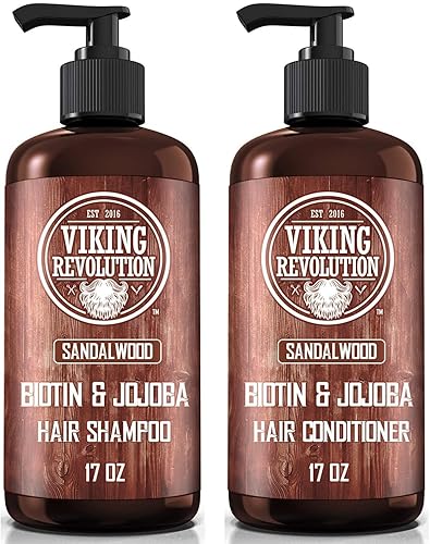 Viking Revolution Sandalwood Shampoo and Conditioner Set with Biotin and Jojoba Oil - Natural Hair Shampoo and Hair Conditioner for Men with Vitamin Beauty & Personal Care Viking Revolution
