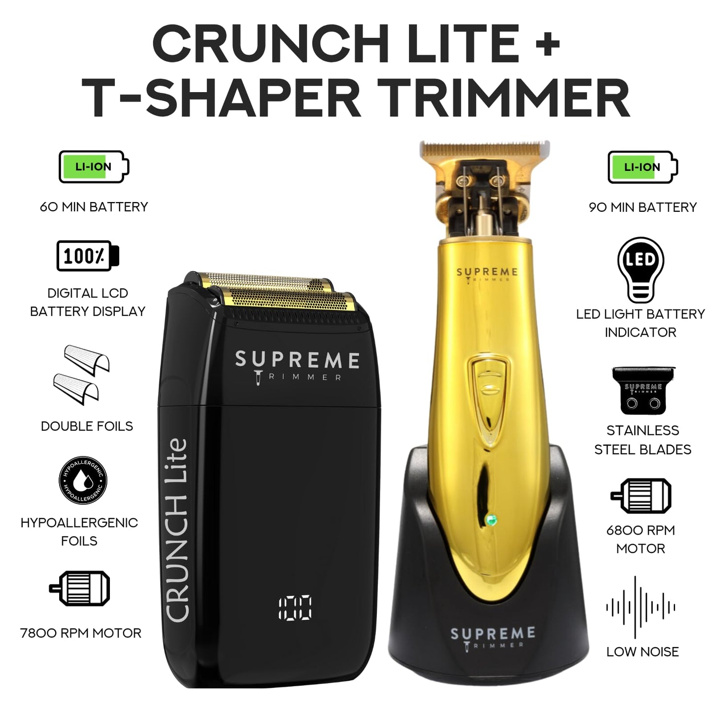 Supreme Trimmer 2-in-1 Crunch Lite Foil Shaver & T-Shaper Trimmer Set - ST5200 Beard Trimmer STF600 Electric Razor - Travel or at Home Hair Cutting Beauty and Personal Care Supreme Trimmer