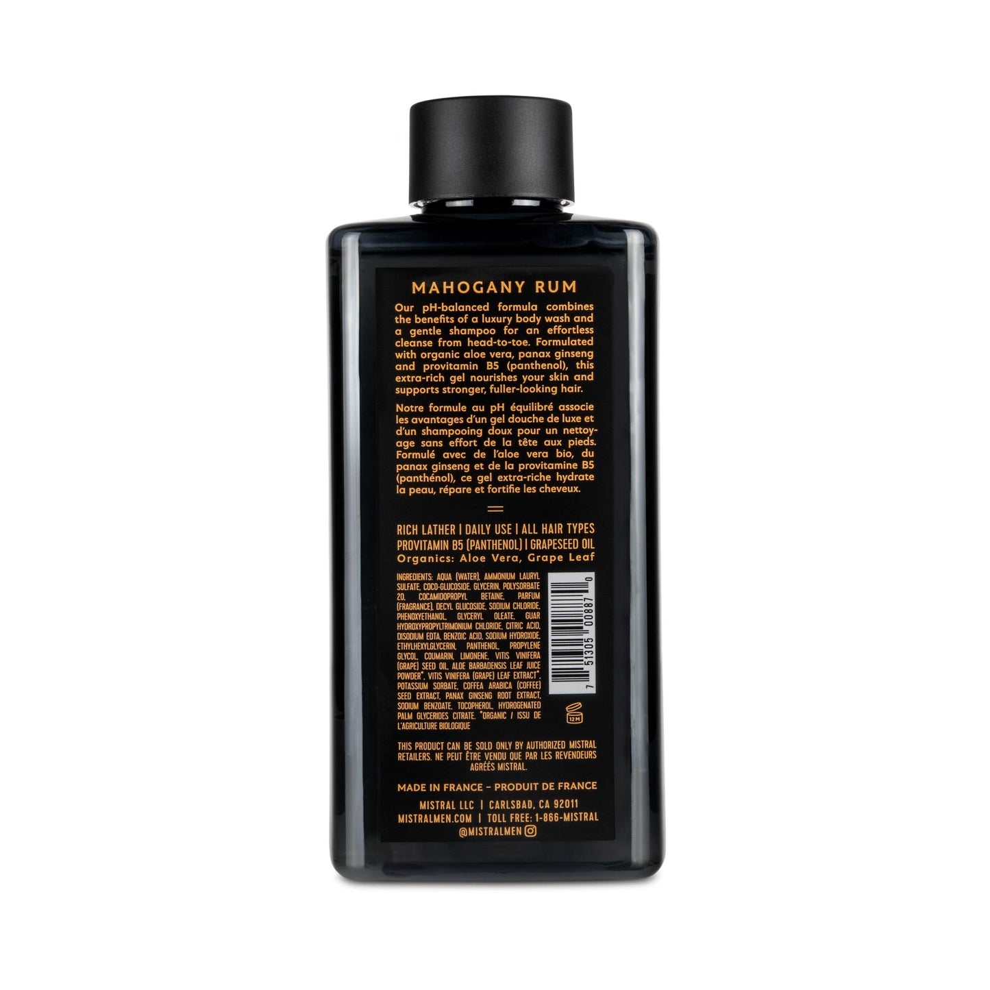 Mistral Men's Body Wash & Shampoo, Mahogany Rum 13.5 oz | 2-in-1 Natural Shower Gel for Men | SLS, Paraben & Phthalate Free | Natural Men’s Body Wash Beauty & Personal Care Mistral