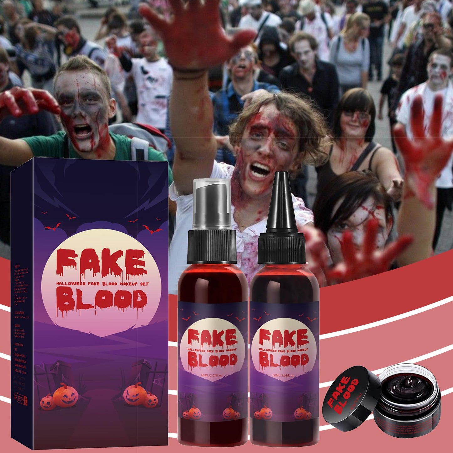 AOYEBO Fake Blood Makeup Kit - 60ml Spray & 40ml Coagulated Blood, Washable Realistic SFX Makeup for Halloween Zombie Vampire Cosplay (Natural Beauty & Personal Care AOYEBO