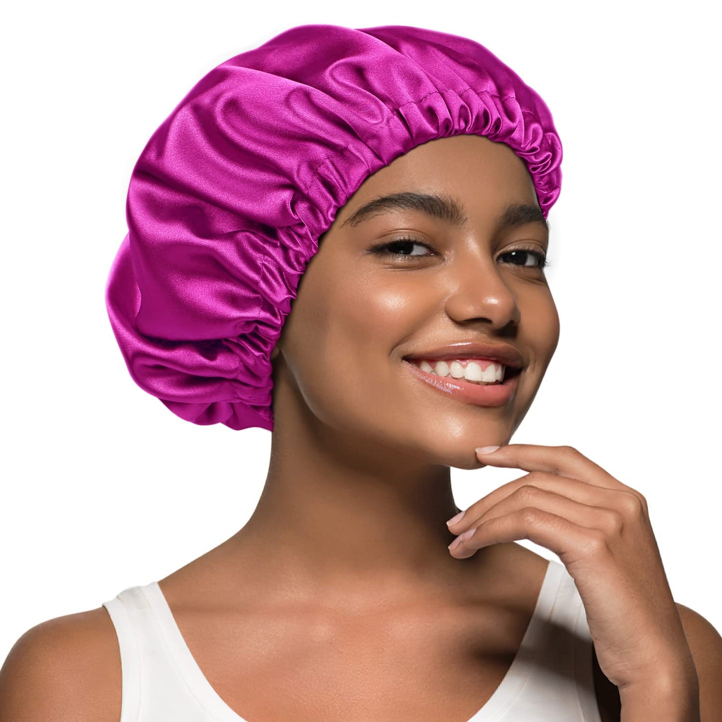 Women’s Silk Bonnet for Curly Hair Sleeping Soft Slouchy Chemo Beanie Fuchsia Beauty and Personal Care Alnorm
