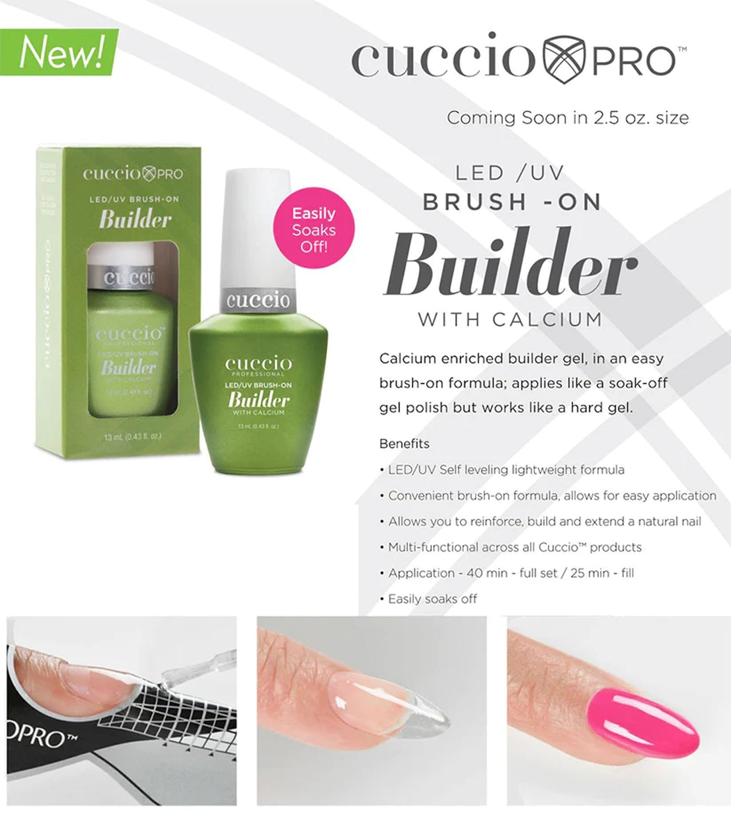 Cuccio Pro Brush-On Builder Gel w/ Calcium – Clear Soak-Off UV/LED Gel, Lightweight Self-Leveling, Chip-Resistant Hard Gel Strength, 0.43 oz Beauty & Personal Care Cuccio