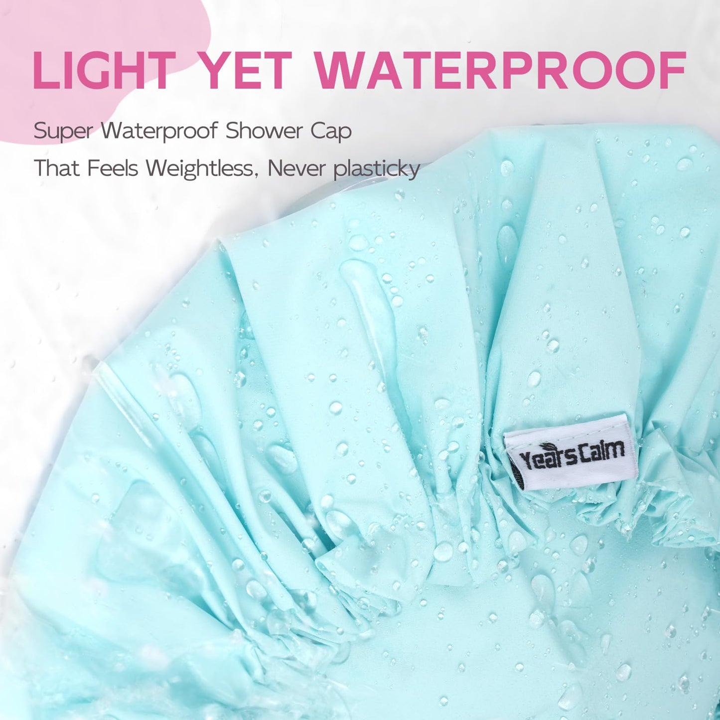 Years Calm Shower Cap for Women Waterproof Reusable - 27g Ultra Lightweight Double-Layer Shower Bonnet, Secure Fit for Long, Curly Hair, Travel & Spa Beauty and Personal Care Years calm