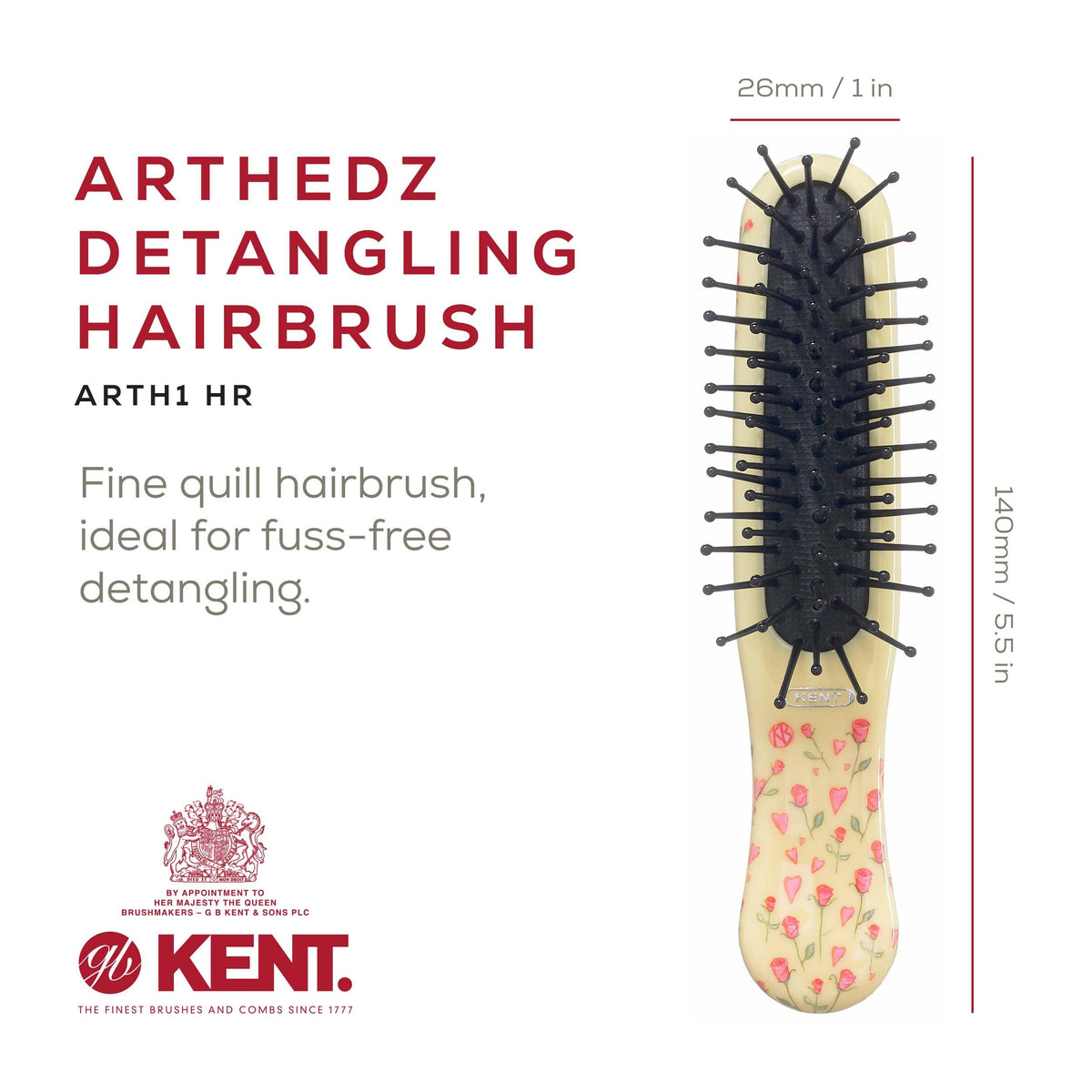 Kent ARTH1 Baby Hair Brush, Hair Brush for Kids, Small Brushes for Hair and Travel Brush Hair Detangler with Non-Scratch Nylon Bristles for Gentle
