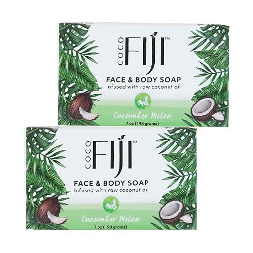 Coco Fiji Soap Bar for Face and Body Infused With Organic Coconut Oil, Cucumber Melon, Essential Oil, Natural Soap for Moisturizing & Pore Purifying Beauty & Personal Care Organic Fiji