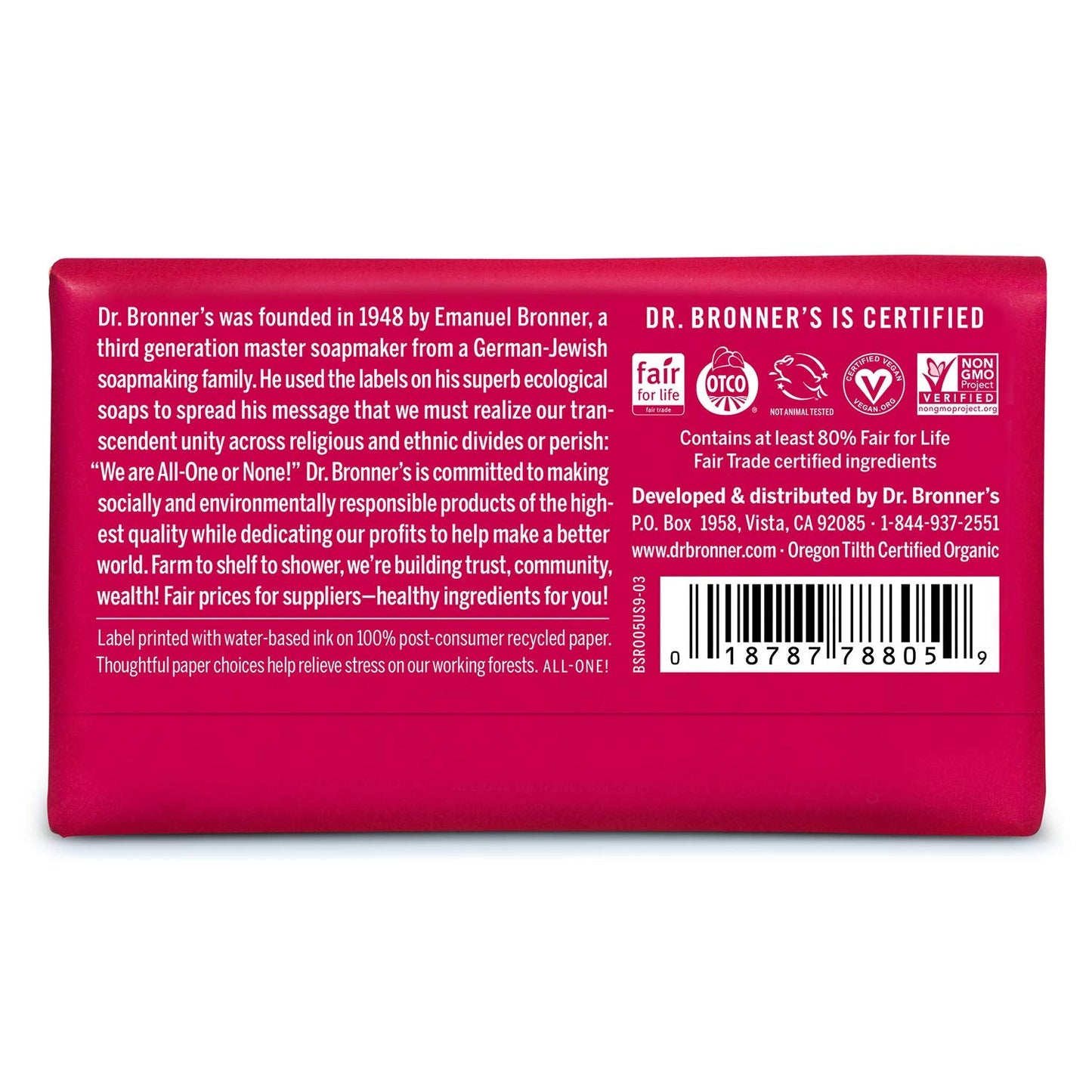 Dr. Bronner's - Pure-Castile Bar Soap - Rose, Made w/Organic Oils, For Face, Body & Hair, Gentle & Moisturizing, Smooth Lather, Biodegradable, Vegan Beauty & Personal Care Dr. Bronner's