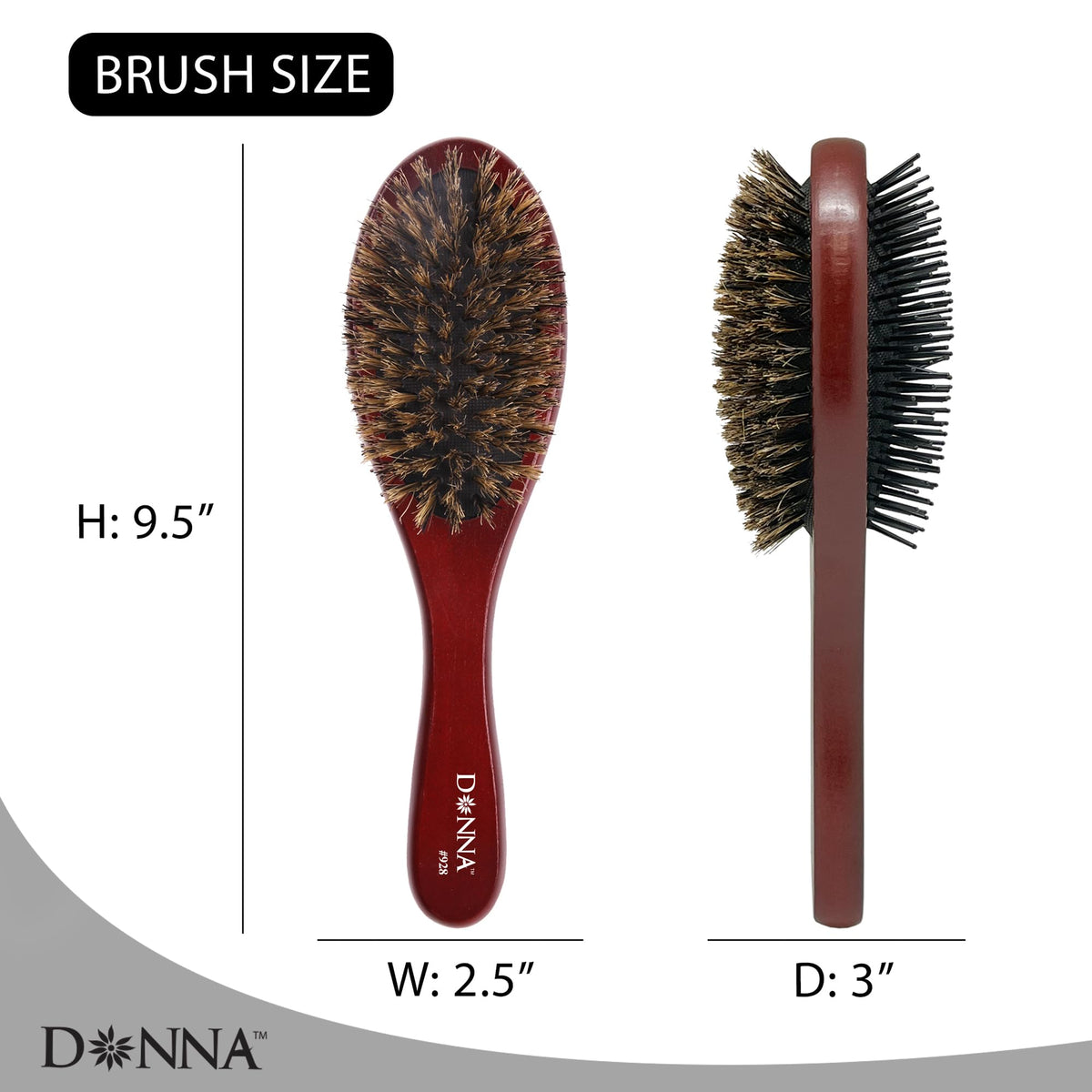 Donna Double Sided Styling Brush for Women - 100% Boar Bristles, Cushioned Wooden Detangling Brush for Wet Hair Beauty & Personal Care DONNA
