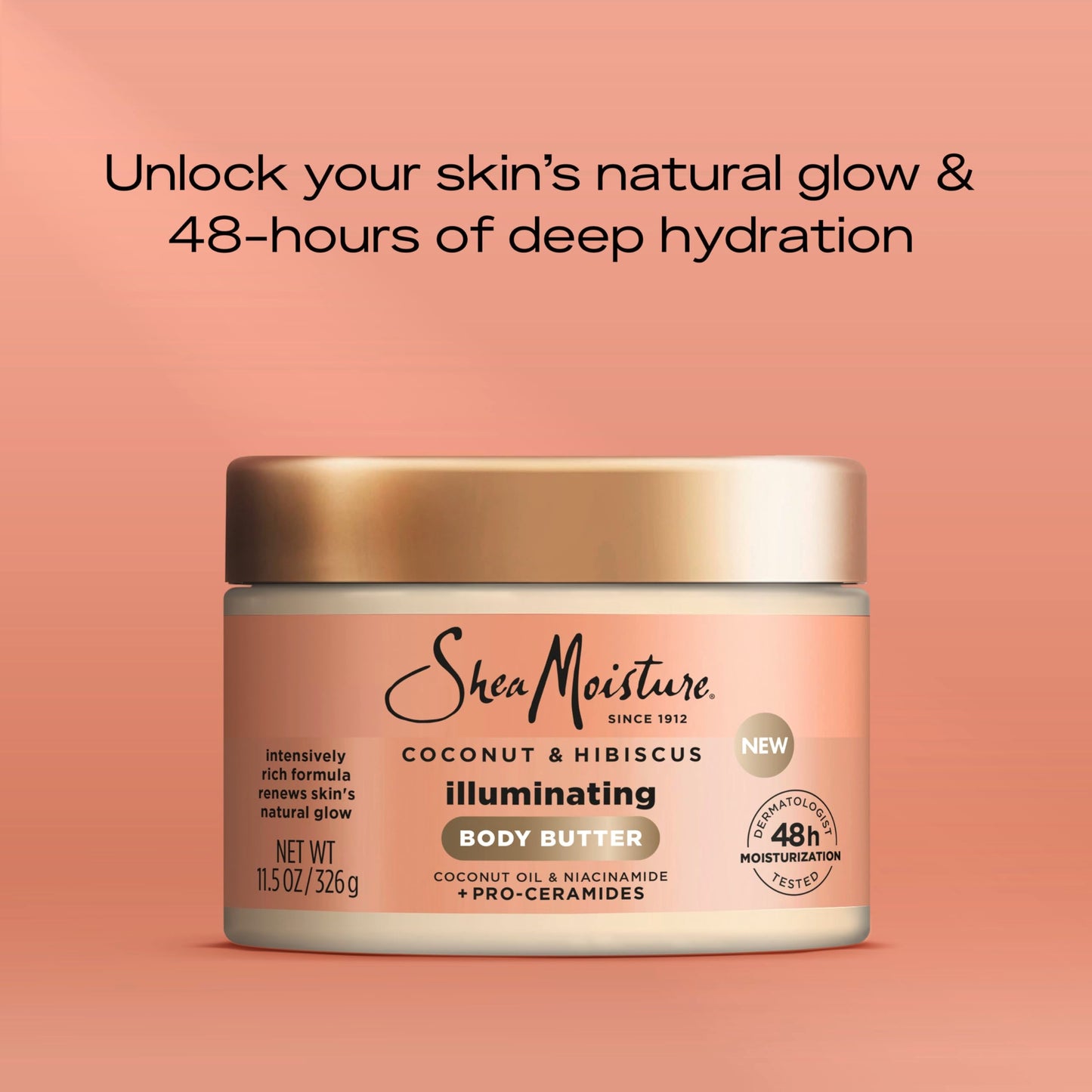 SheaMoisture Illuminating Body Butter with Coconut & Hibiscus, Niacinamide and Pro-Ceramides, Renewing Skin’s Natural Glow, 48H Moisturizing 11.5 oz Beauty & Personal Care Shea Moisture