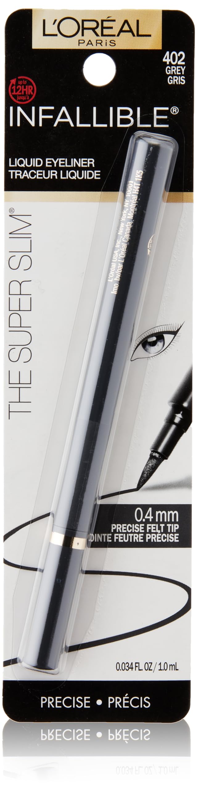 L'Oreal Paris Makeup Infallible Super Slim Long-Lasting Liquid Eyeliner, Ultra-Fine Felt Tip, Quick Drying Formula, Glides on Smoothly, Grey, 0.03 fl