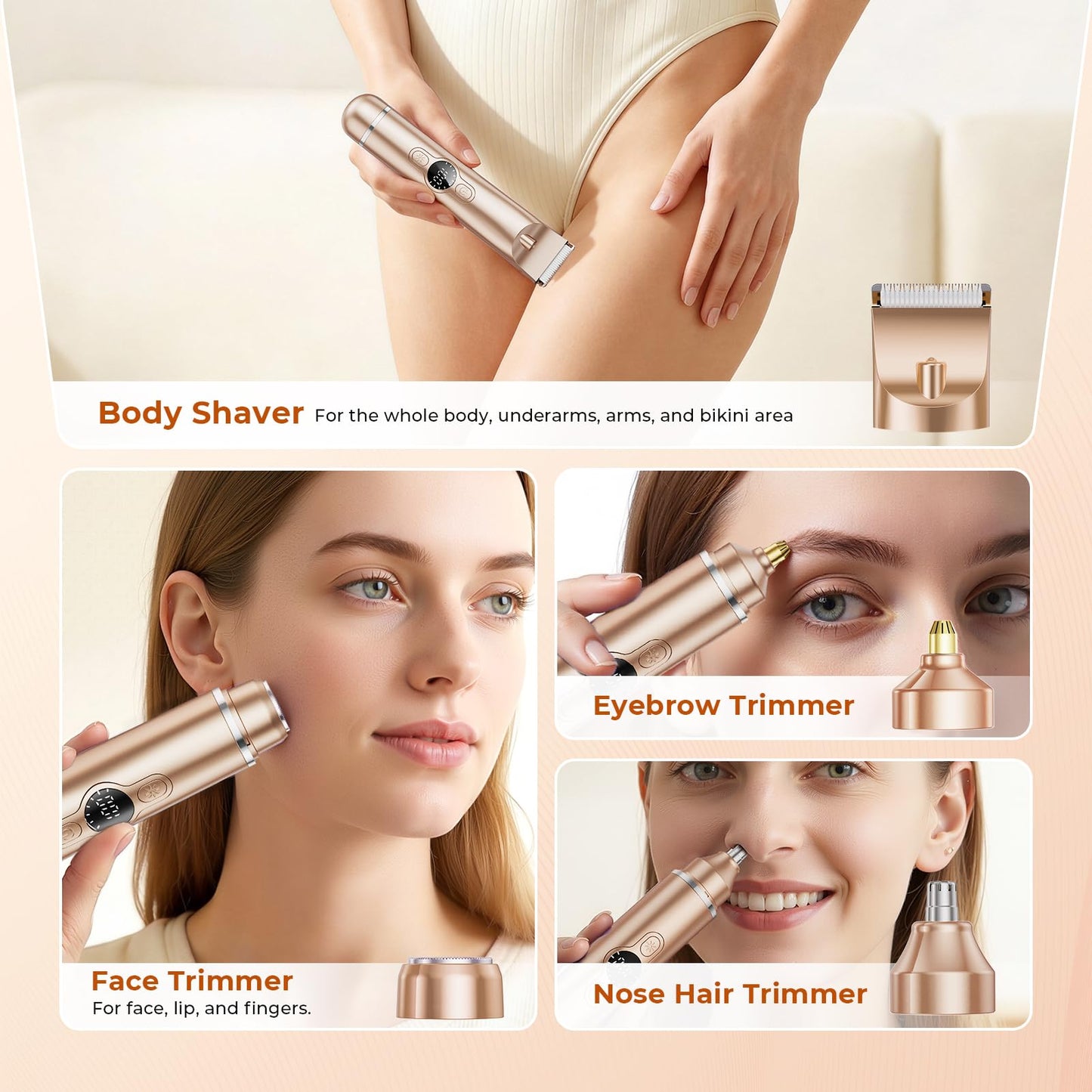 Bikini Trimmer for Women, 4 in 1 Electric Razors for Women - Dual Head, Wet & Dry Use Pubic Body Hair Trimmer Electric Shavers, Rechargeable Womens Beauty and Personal Care WEQOEE