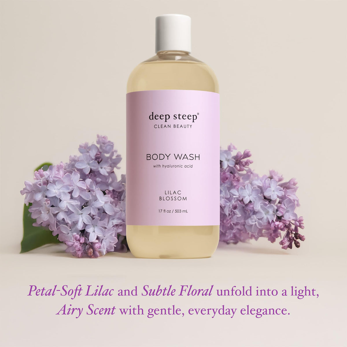 Deep Steep Body Wash, Lilac Blossom, 17 oz - Hydrating Shower Gel with Hyaluronic Acid, Shea Butter, Aloe Vera & Argan Oil - Vegan, Clean Beauty Beauty & Personal Care Deep Steep