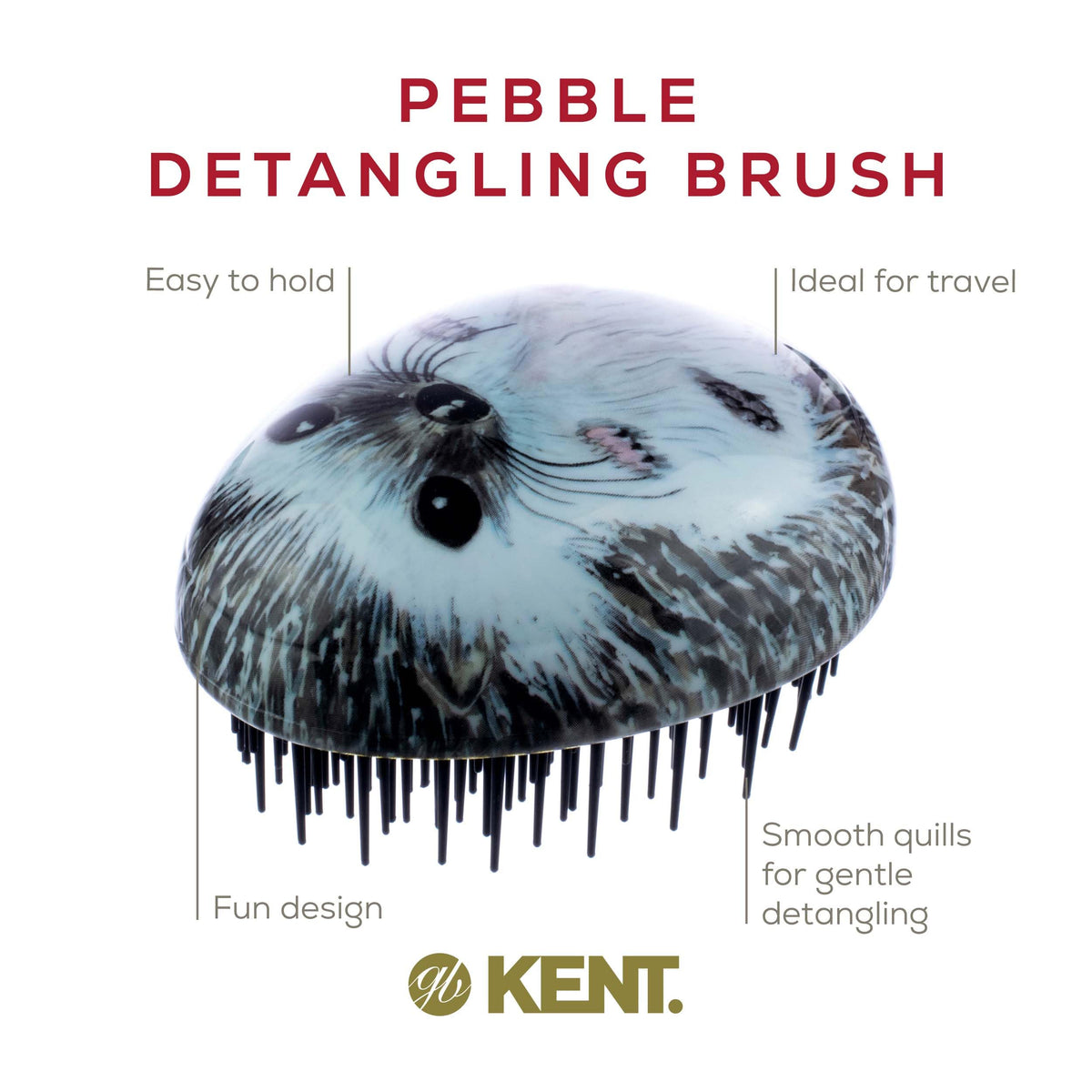 Kent PHOG Pebble Scalp Massager Shampoo Brush and Travel Size Detangling Brush - Scalp Scrubber for Dandruff and Kids' Hair Detangler (Hedgehog)