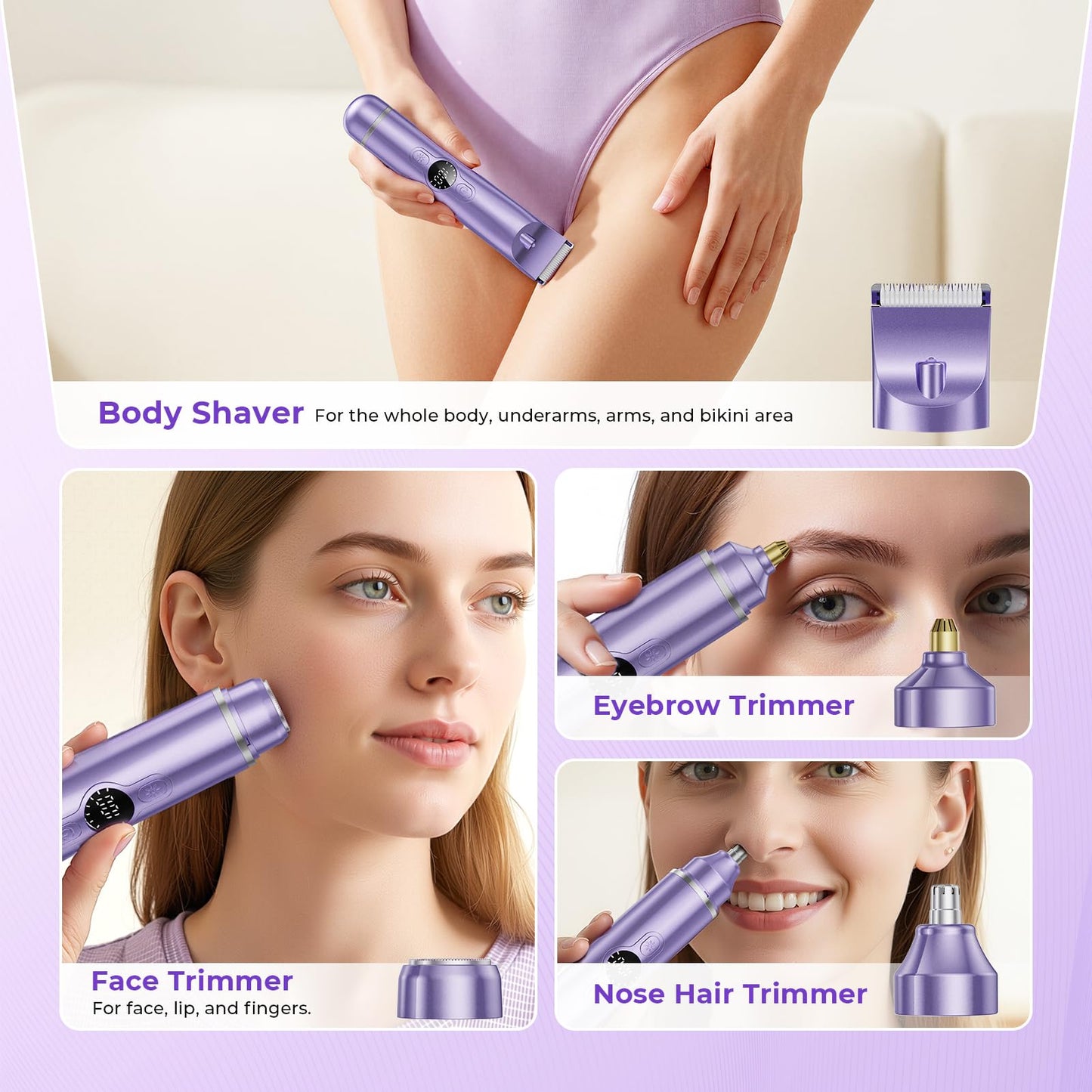 4 in 1 Bikini Trimmer for Women, Electric Razors for Women - Dual Head, Wet & Dry Use Pubic Body Hair Trimmer Electric Shavers, Rechargeable Womens Beauty and Personal Care WEQOEE